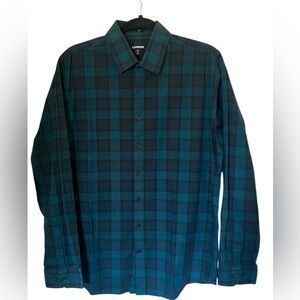 Express Men's Blue Plaid Button Down Dress Shirt